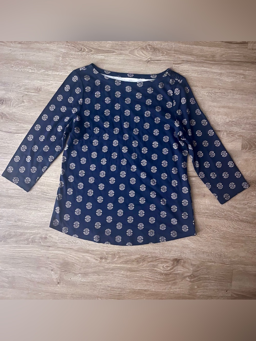 Charter Club Navy Blue Medallion Supima Cotton Boatneck Top M